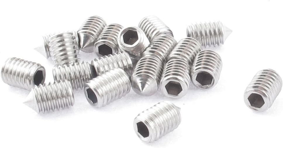 M5 x 8mm Cone Point Hex Socket Set Grub Screw Silver Tone 20pcs