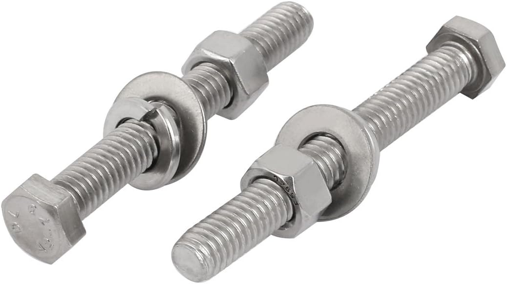 2Set 304 Stainless Steel 3/8"-16 Thread 3-1/2" Length Hex Bolt Kit w Washer Nut