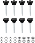 8pcs Star Clamping Knobs with Nuts Washers, M5 x 50mm Metric Zinc Plated Carbon Steel Male Thread 25mm 5-Star Plastic Head, Threaded Stud Hand Knobs Handles Thumb Screws, Black