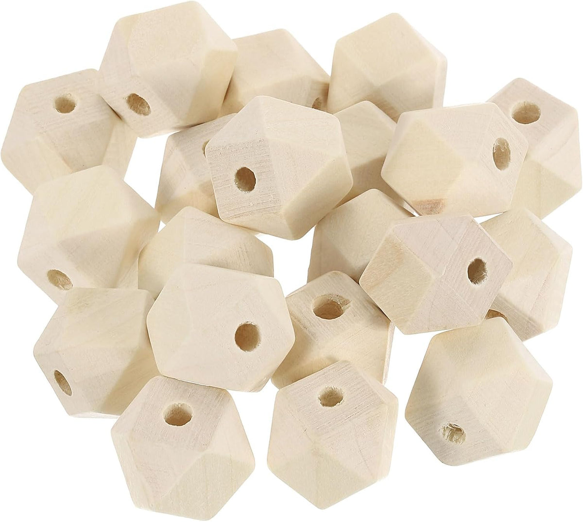20 Pcs Geometric Wood Beads, 18mm/0.71inch Unfinished Geometric Hexagon Bead, Natural Color Loose Spacer Beads for Jewelry Craft Making Home Decor