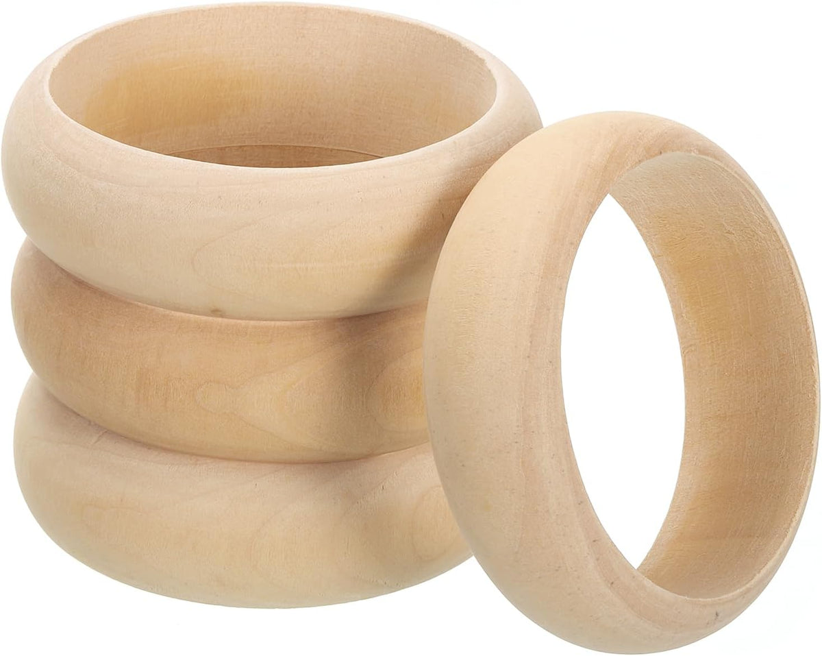 Wooden Bangle Bracelet, 4Pcs 85mm - Log Retro Macrame Rings, Unfinished Smooth Wood Circle, Wooden Rings for Crafts, Jewelry, DIY Making, Home Decor