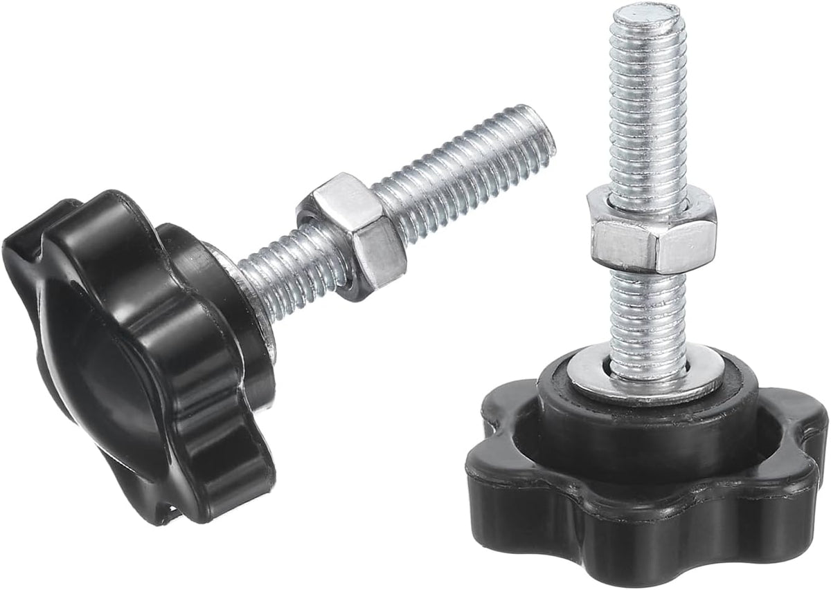 20 Stück Sternhalterungsschrauben mit Muttern, M5 x 30mm, metrisch gehärtetes Zinkverchromtes Kohlenstoffstahl, Männliche Schraube, 25mm, 6-Sterne-Plastikkopf, geschraubte Handschrauben, schwarz