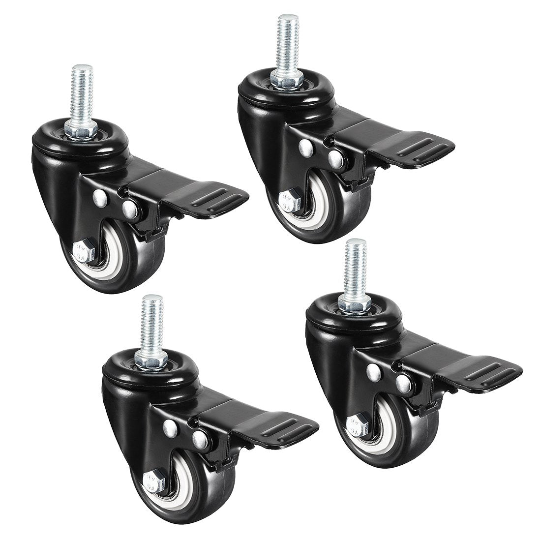 1.5 Inch Swivel Caster Wheels PU 360 Degree Threaded Stem Caster Wheel with Brake, M10 x 25mm, 330lb Total Load Capacity, Pack of 4