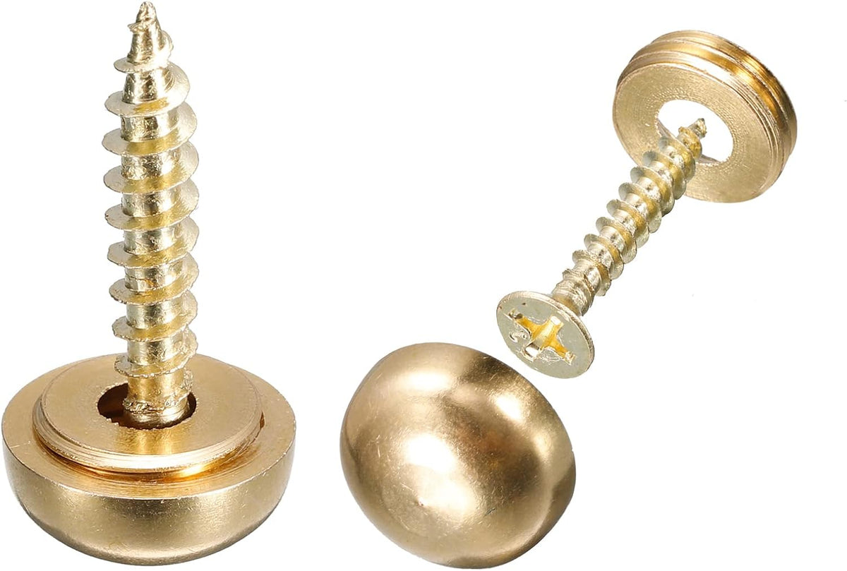 4Pcs Decorative Screws with Caps, 13mm Dia Brass Mirror Screws Mirror Fixing Screws Fasteners for Mirrors Tables Furniture, Gold
