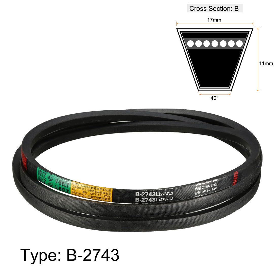 B-2743/B108 Drive V-Belt Inner Girth 108-inch Industrial Power Rubber Transmission Belt