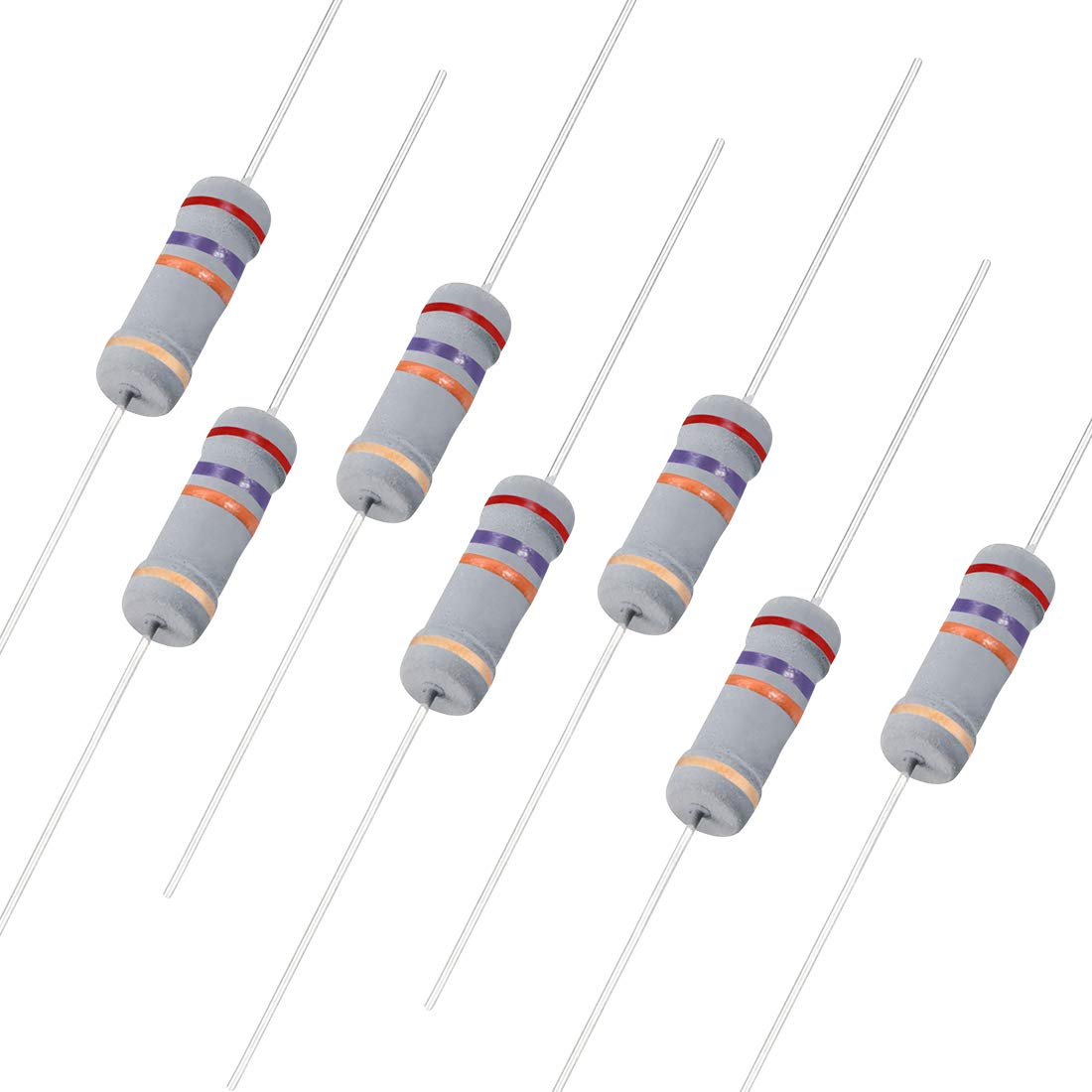200Pcs 27K Ohm Resistor, 2W 5% Tolerance Carbon Film Resistors, 4 Bands for DIY Electronic Projects and Experiments
