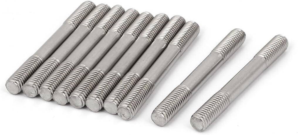 M8 x 70mm Tight Adjustable Push Rod Double End Thread Stud Silver Tone 10pcs