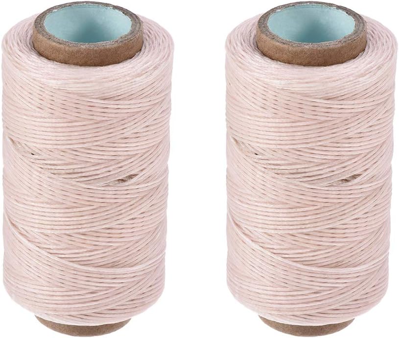 LinkMejor Leather Sewing Thread 273 Yards 150D/1mm Polyester Flat Waxed Cord for Hand Stitching Leather Bookbinding,Craft DIY, (Pale Pink, 2pcs)
