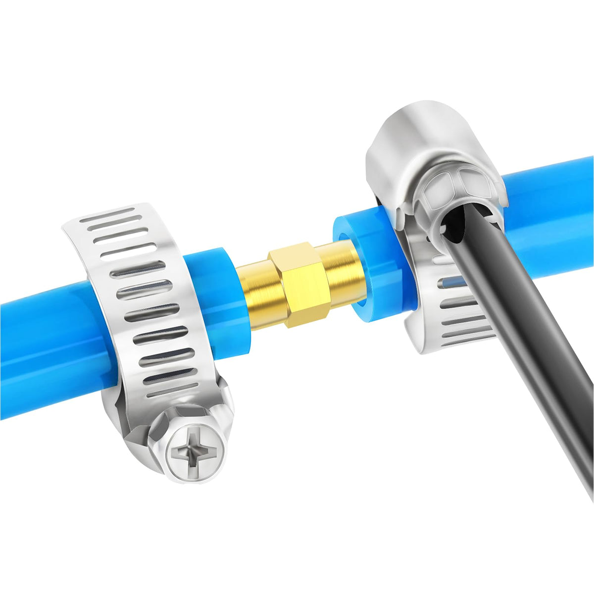 LinkMejor Connettori a Barbetta in Bronzo, Giunzione di Riparazione Splicer 5/8" Barb x 5/8" Barb con Cinghia per Riparazione Tubo Kit per Acqua/Carburante/Aria(3-PACK)