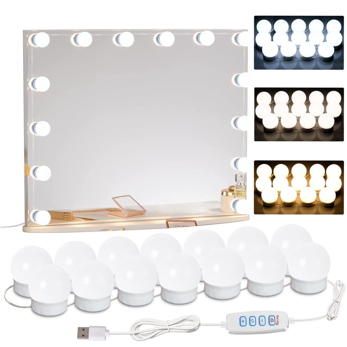 ลิงก์เมโจร์ LED แว่นตรงแก้วแบบฮอลลีวู้ด 14 ตัวไฟแต่งหน้า