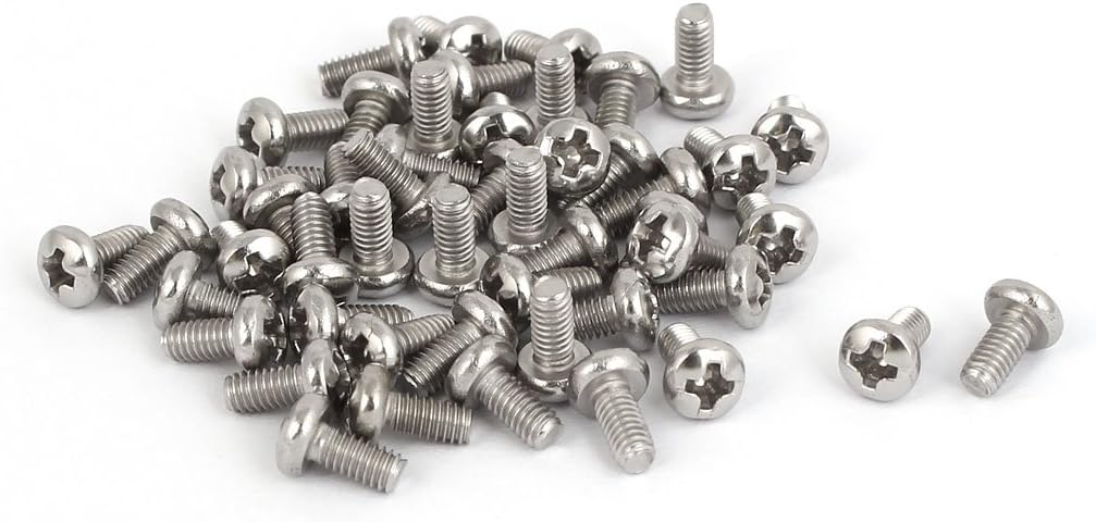 M2.5x5mm 316 Stainless Steel Phillips Pan Head Machine Screws Fasteners 50 Pcs