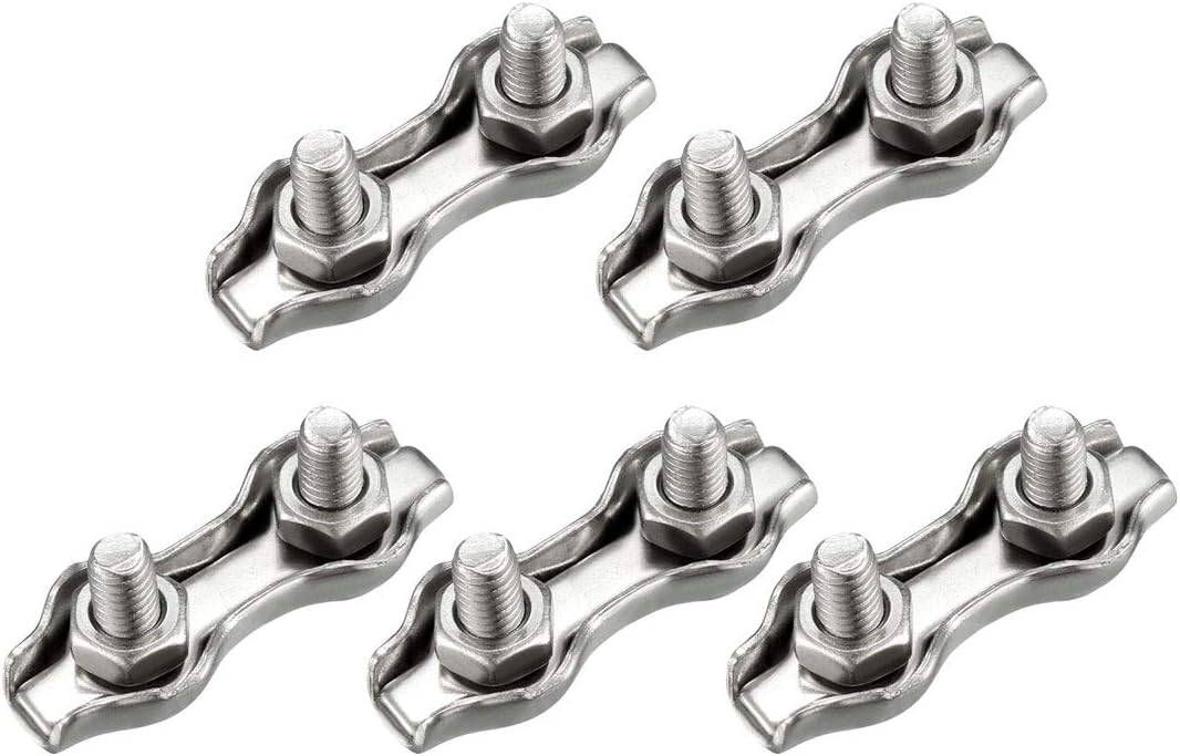 5 Pcs 316 Stainless Steel Duplex Wire Rope Clip Cable Clamp Suit for 0.8-1.5mm Rope