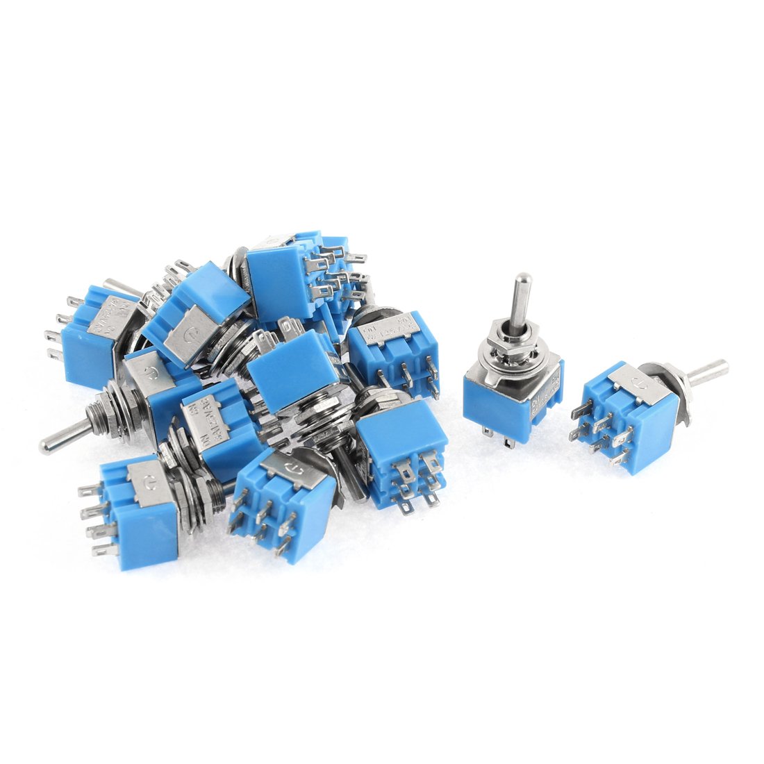 a15113000ux3140 AC 125V 6 Amp 2 Positions DPDT Latching Mini Toggle Switch Blue 15 Piece, 0.51" Width, 1.3" Length