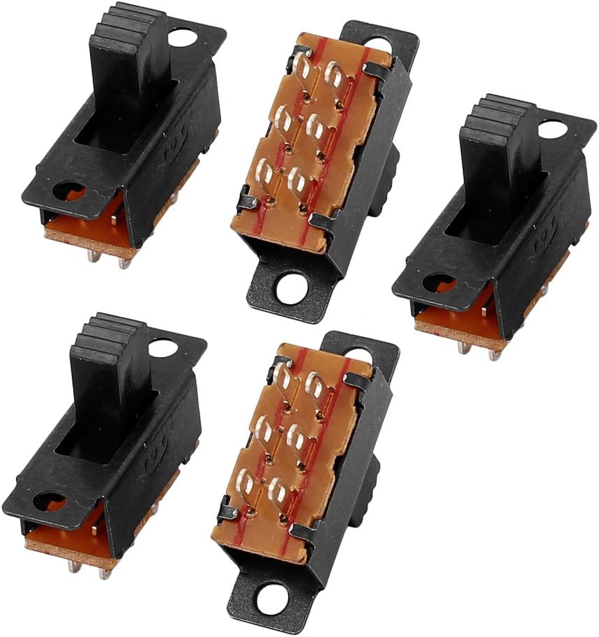 5pcs DPDT 2 Position 6 Terminals Panel Mount Horizontal Slide Switch