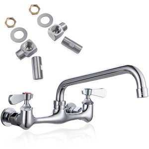 LinkMejor 8" Center Wall Mount Commercial Kitchen Sink Faucet with 8" Spout