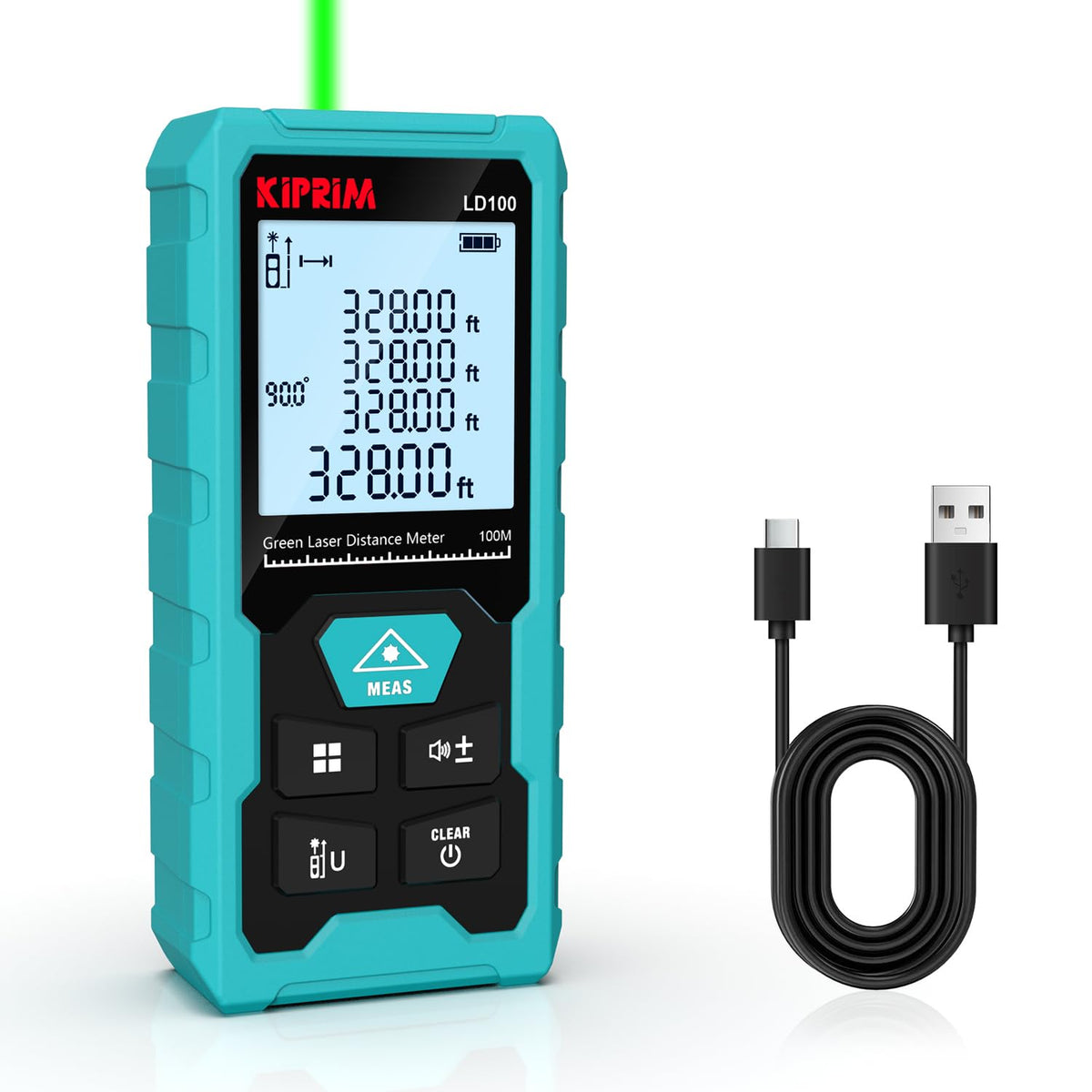 LinkMejor LD100 Pengukur Jarak Laser Hijau, 328ft, Dapat Dikembalikan, Level Elektronik