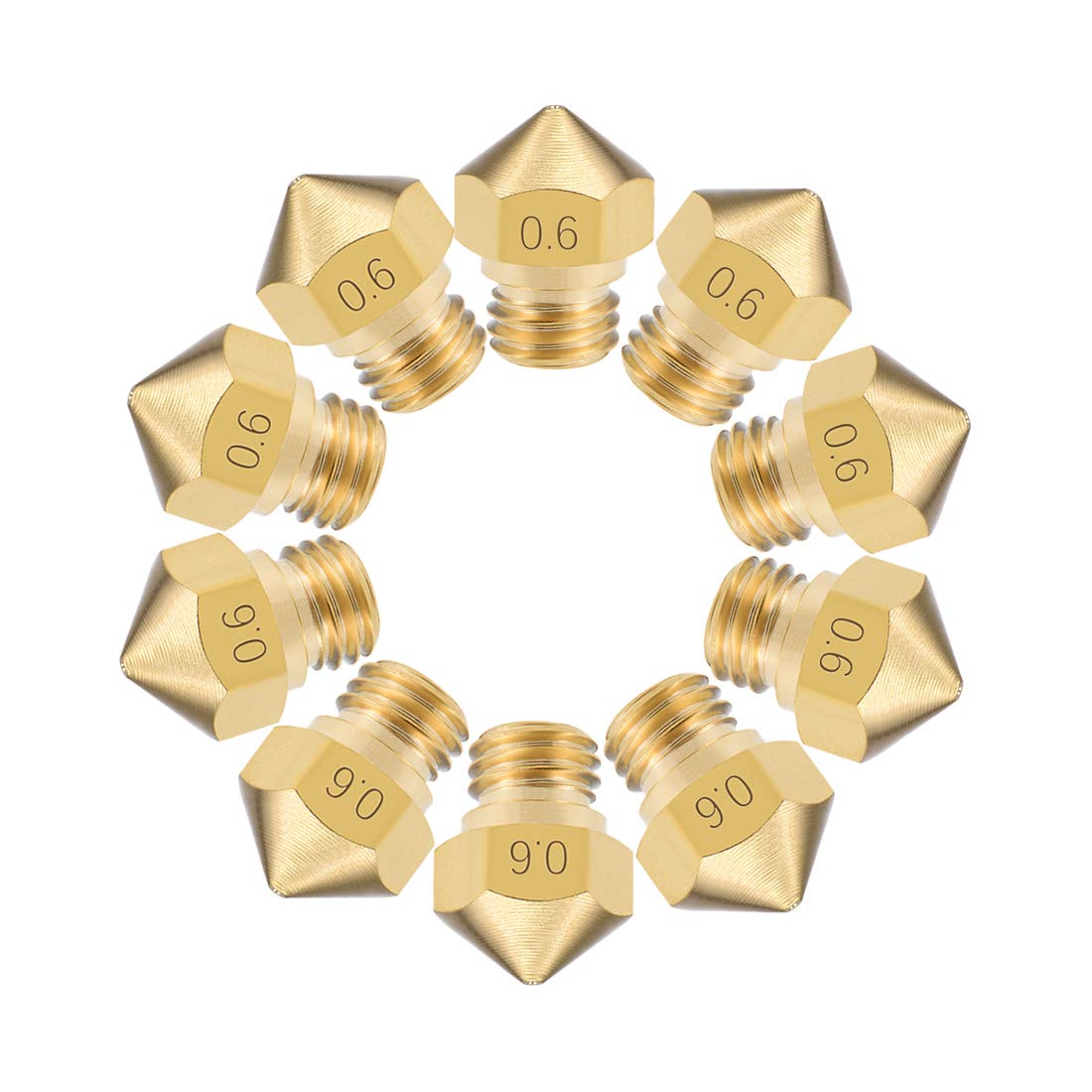 0.6mm 3D Printer Nozzle Head M7 Thread Replacement Brass 10pcs