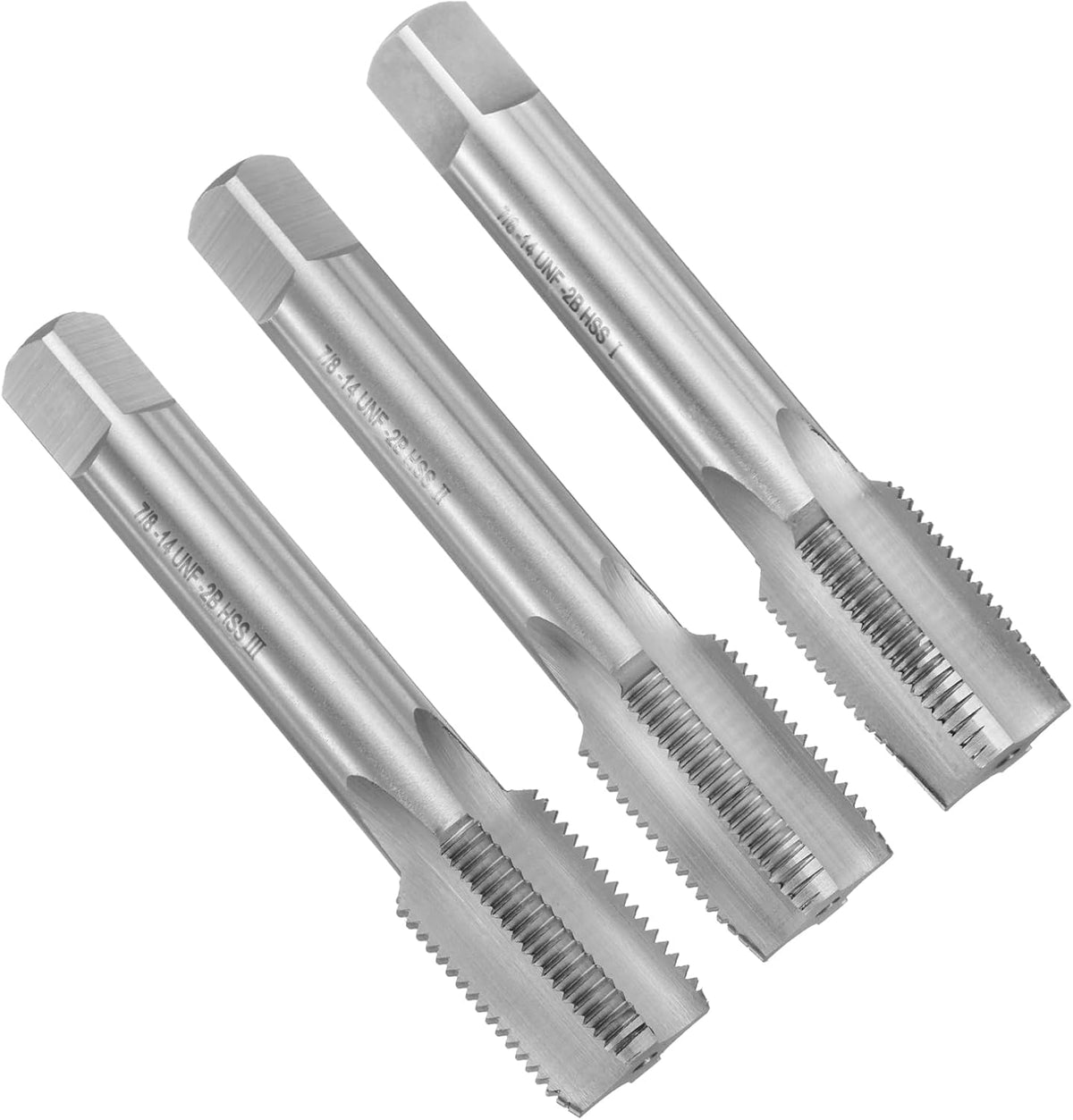 3pcs Hand Tap Set, 7/8"-14 UNF Taper/Plug/Bottom Thread Screw Taps, High Speed Steel Hand Threading Tapping Tool Kit