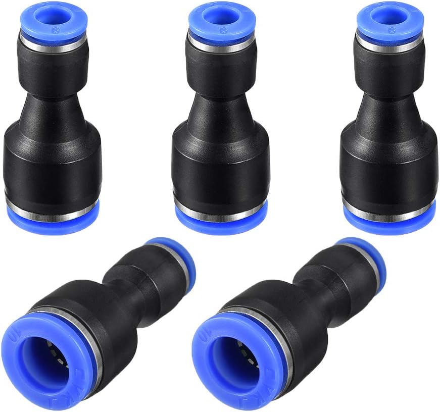 5pcs Push to Connect Fittings Tube Connect 25/64" -15/64" OD Reducing Straight Union Push Fit Fittings Tube Fittings Push Lock Blue