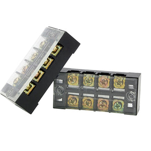 2 Pcs 4 Position Barrier Block Covered Screw Terminal Strip 600V 25A