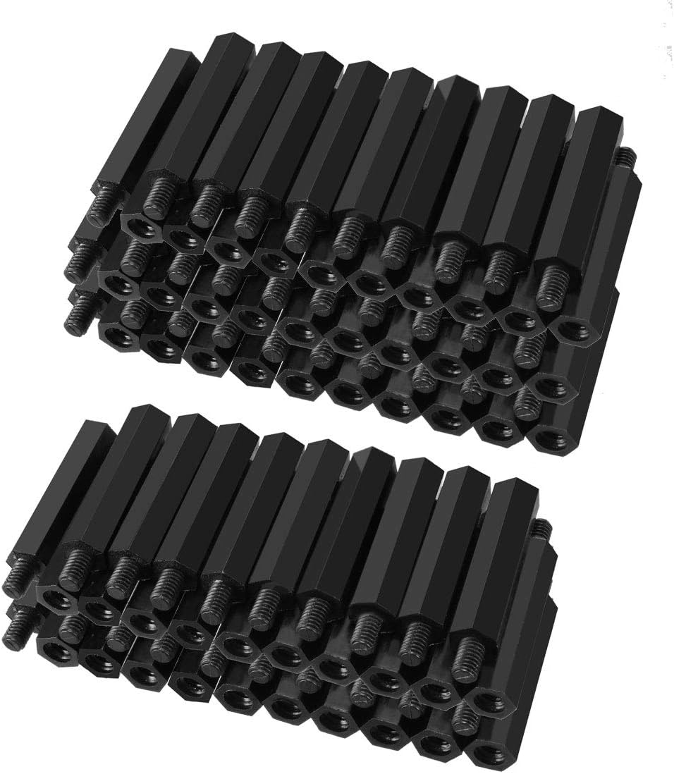 100pcs M4 30+6mm Male Thread Nylon Hex Standoff Spacer Screws PCB Pillar Black