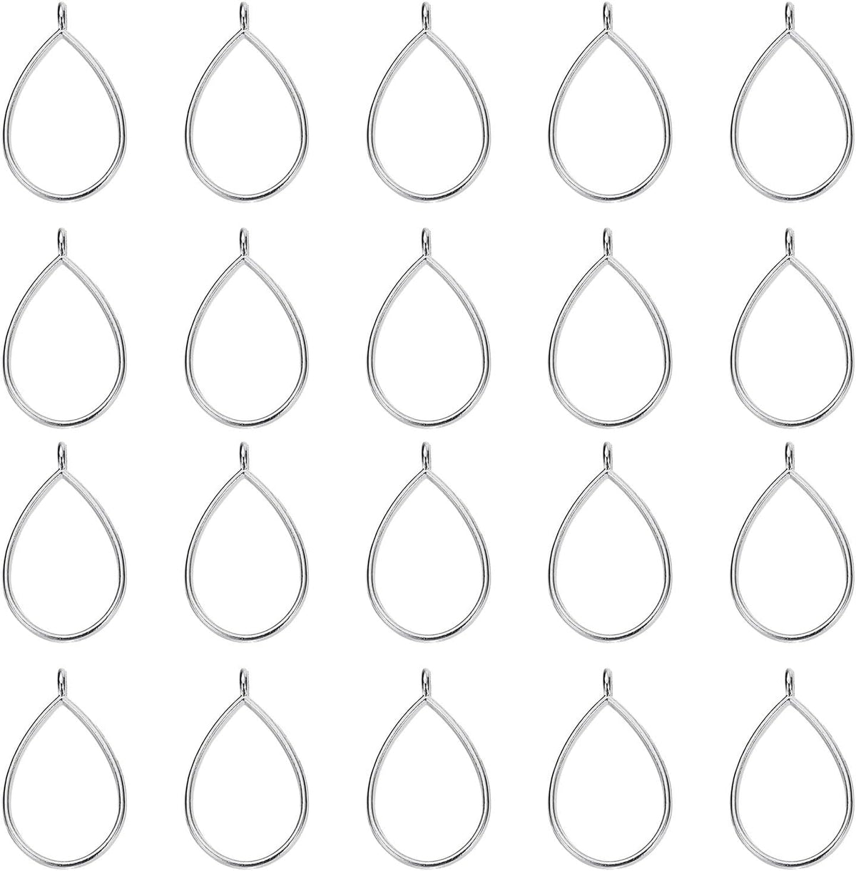 LinkMejor 60Pcs Alloy Open Bezel Pendants, Teardrop Hollow Frame Pendant Geometric Open Back Frame Pendant for Resin Jewelry Making Earrings Necklace Bracelet DIY, Silver Tone