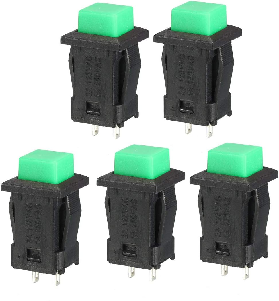 12mm Mounting Hole Green Square Latching Push Button Switch SPST NO 5pcs