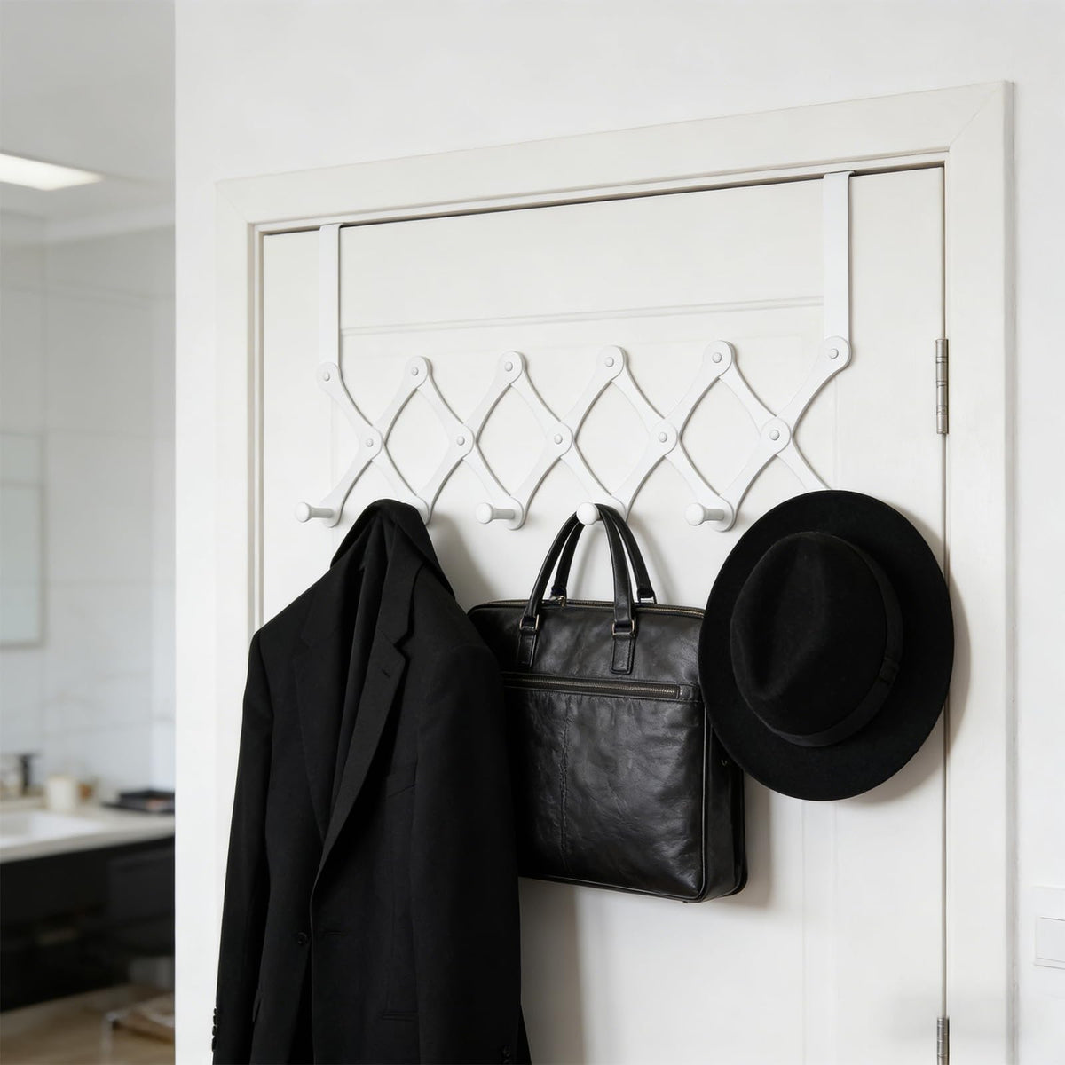 LinkMejor Expands Over The Door Hook Rack, Heavy Duty No Drill Hooks for Bathroom, Bedroom, Kitchen, Closet - Over The Door Hanger for Towels, Robes, Bags, Coats(Black)