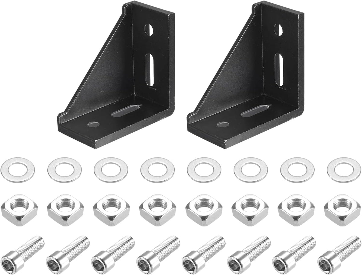 2Set Inside Corner Bracket Gusset Kits, 77x77x40mm 4080 Angle Connector for 4040 Series Aluminum Profile (Black/ 8 x Square Nuts & Hex Socket Bolts & Washers)