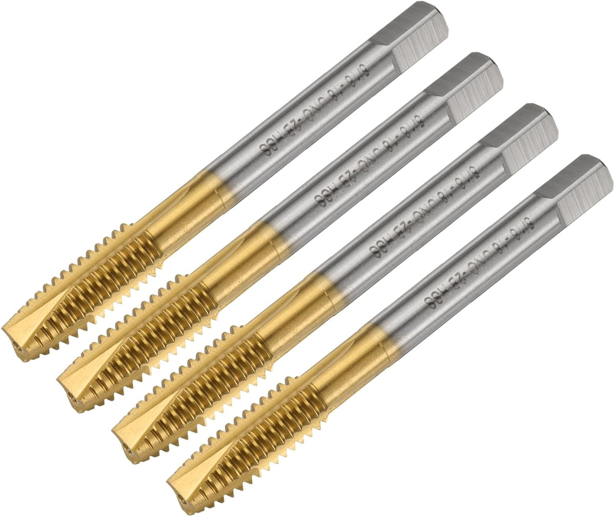 4pcs 5/16-18 UNC B2 Spiral Point Thread Tap, Screw Tap Threading Tapping Tool, Titanium Coated 6542 High Speed Steel Machine Taps Tapping Bit