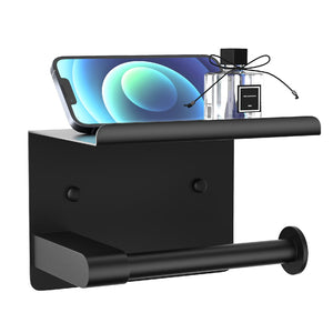 LinkMejor Matte Black Toilet Paper Holder with Shelf, Fits Mega Rolls Size