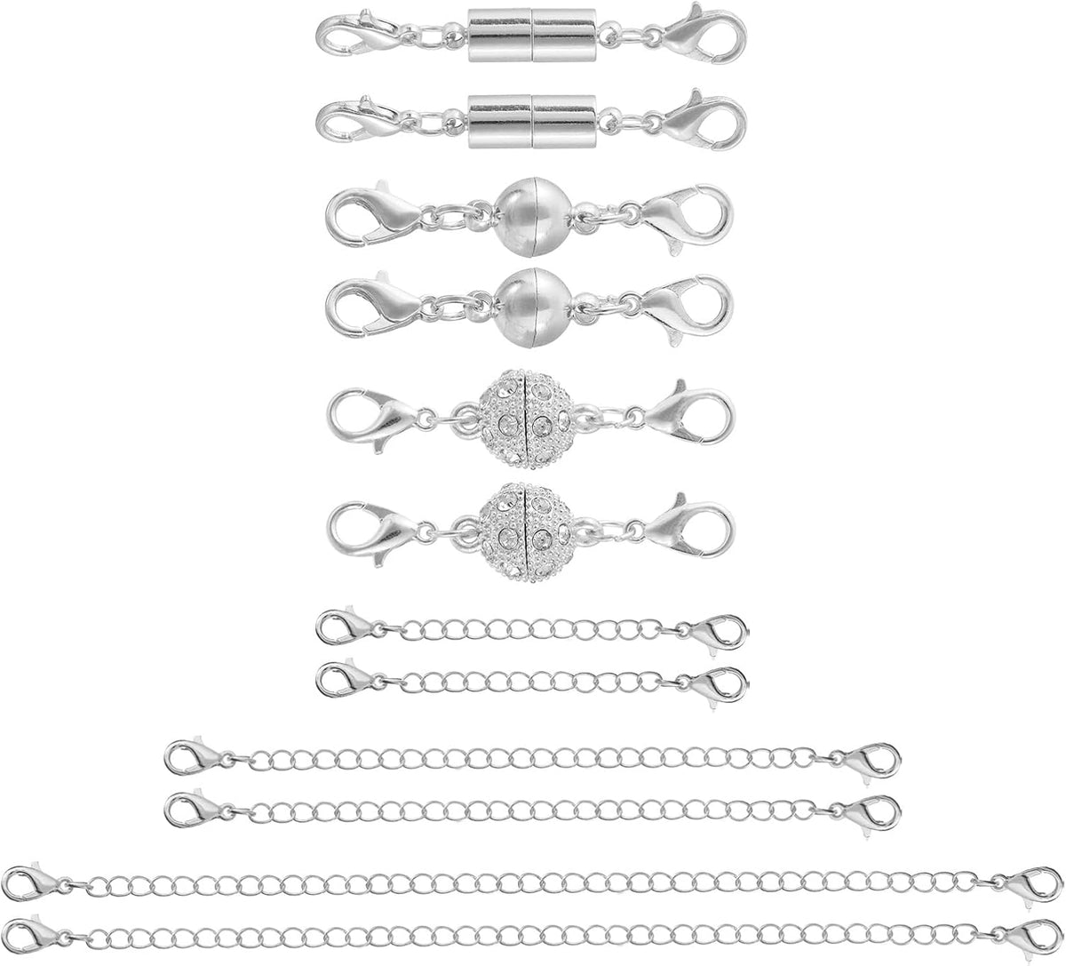 12Pcs Jewelry Clasps Necklace Extenders Chain Set with Lobster Clasp for Necklace Bracelet Jewelry Making, Silver