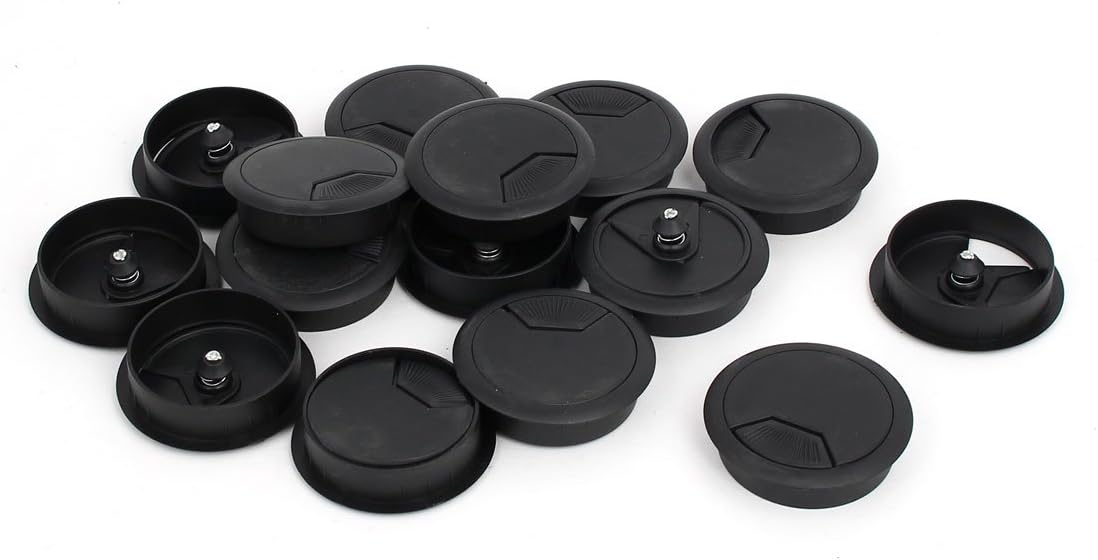 Computer Desk 50mm Dia Round Grommet Plastic Wire Cable Hole Covers Black 15pcs