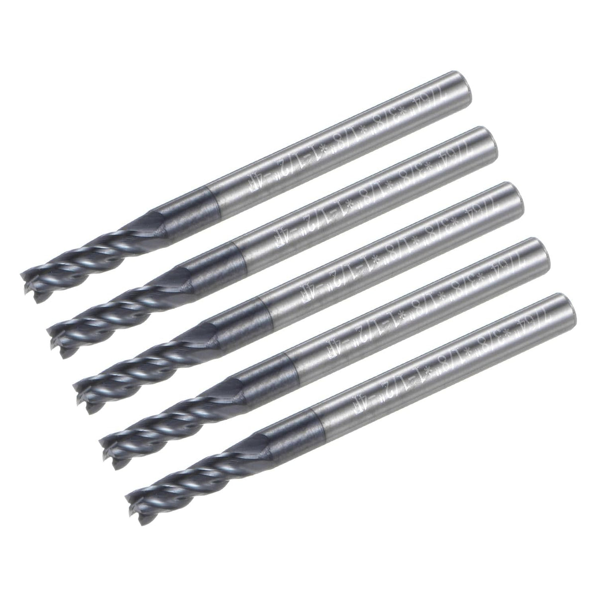 5pcs End Mill 7/64" x 3/8" 4 Flutes Spiral Helical Groove Tungsten Steel Straight Shank CNC Milling Bits for Aluminum Steel Cutting Metalworking