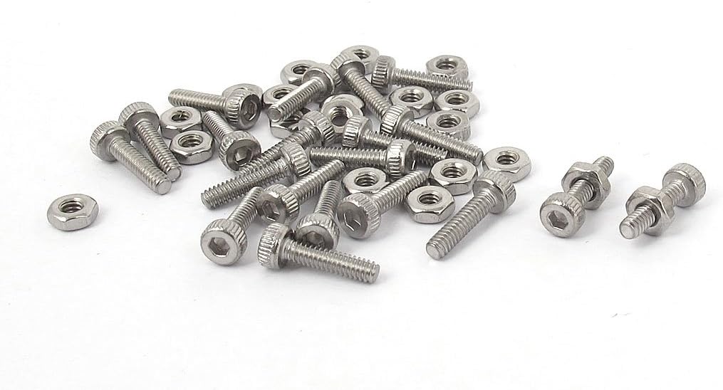 M2x8mm Hex Socket Head Knurled Cap Screws Bolts Nuts Set 20Pcs