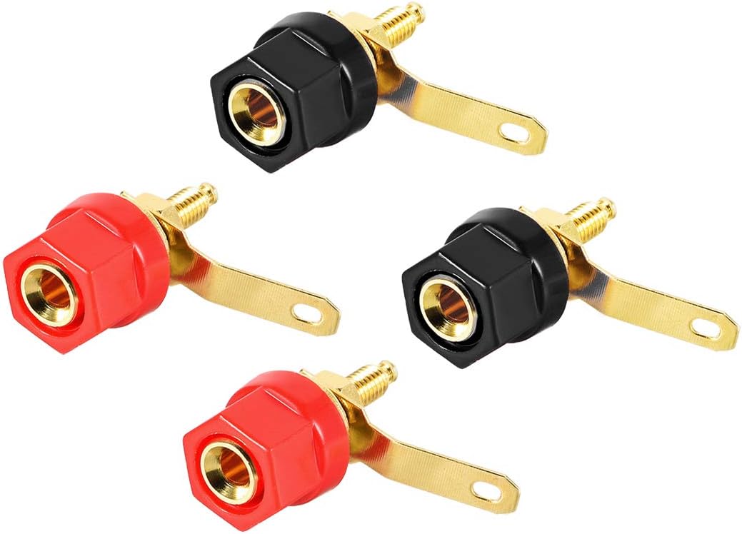 2 Pairs Binding Post Terminal, M4 Thread Power Amplifier Speaker Connector, Banana Plug Jack Socket 1.14-inch Length