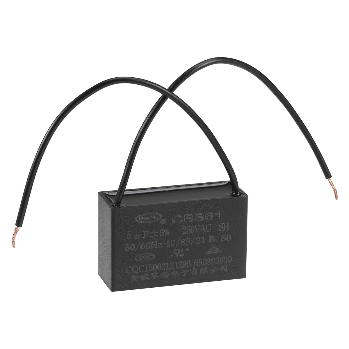 Ceiling Fan Capacitor CBB61 5uF 250V AC 2 Wires Metallized Polypropylene Film Capacitor 47x29x18mm for Electric Fan Pump Motor Generator