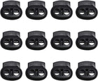 LinkMejor 12 Pcs Plastic Cord Locks Spring Stopper Double Hole Toggle Fastener Stopper Rope End for Drawstrings Clothing, Shoelaces, 17 x 16 x 6mm Black