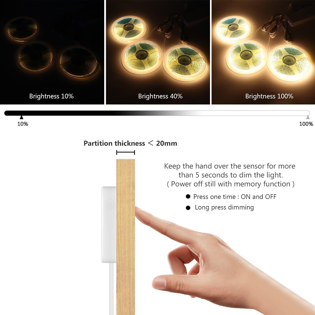 LinkMejor Kjøkkenlys COB LED Strip Lights 6-i-1 Dimbar Berøringkontroll