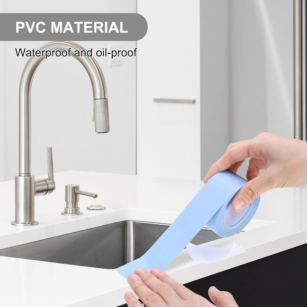 2 Rollen Dichtband, 1.5" x 10.5Ft & 0.9" x 10.5Ft PVC wasserdicht selbstklebendes Dichtband für Küchen Bad WC Spülbecken Boden Ecke Kante mit Dichtwerkzeug, Beige
