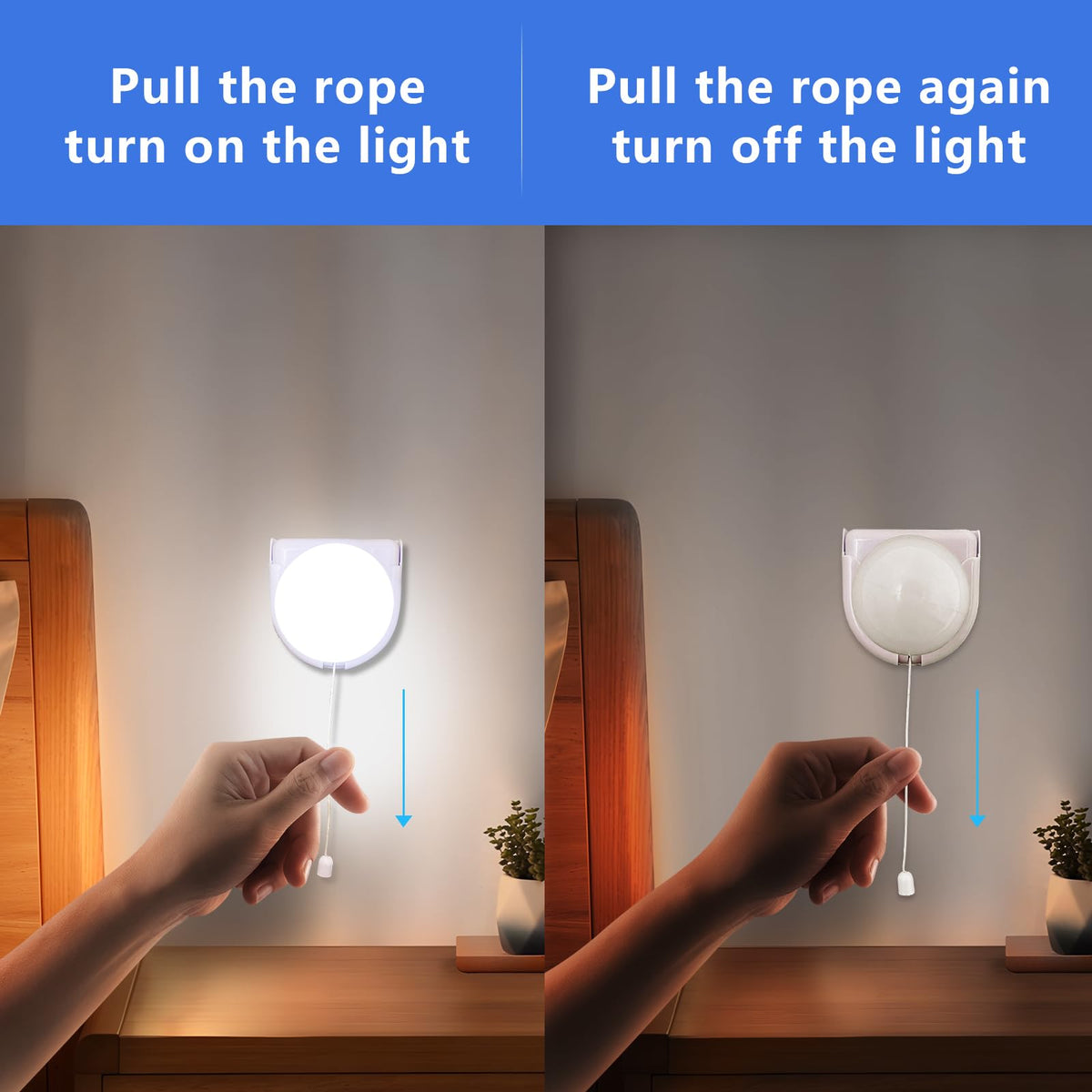 Lampka do montażu na ścianę, 1 sztuka zasilana baterią, LED, z wyciągnąć linką