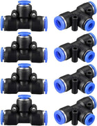 Plastic Tee Push To Connect Tube Fittings 5/16" to 5/32" OD Push Lock Blue(8-6mm) 8pcs