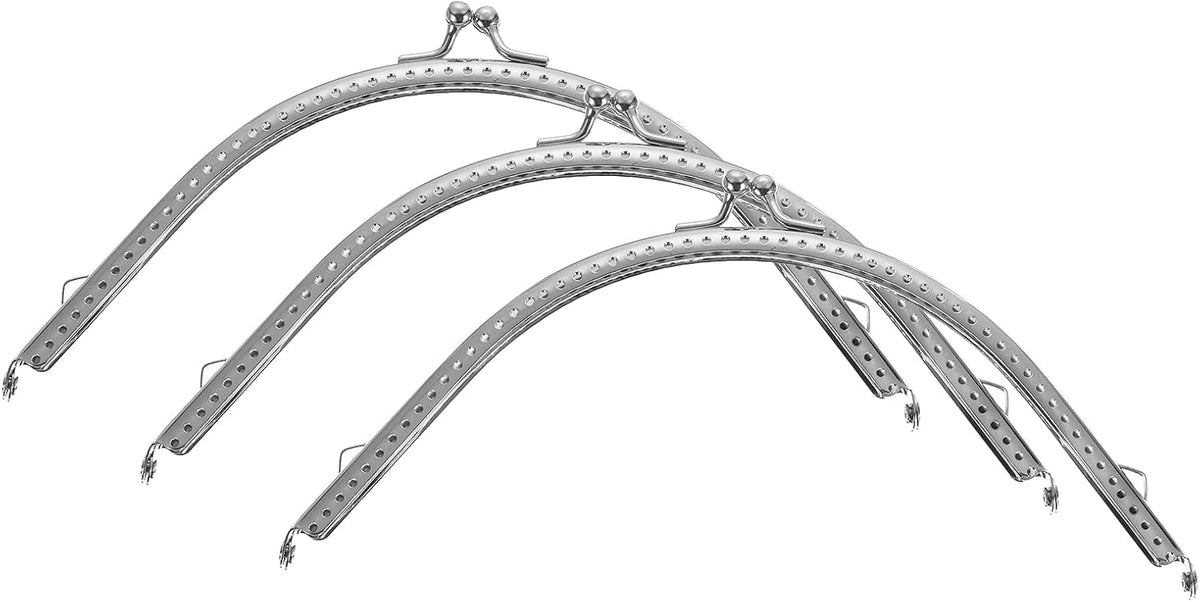 LinkMejor 3 Pcs Metal Purse Frame, 18cm/7.1" Retro Arch Kiss Lock Clasp Frame Embossed for Purse Making, Handled Bag, Coin Bag Clutch Bag, Frame Hardware Replacements (Silver)