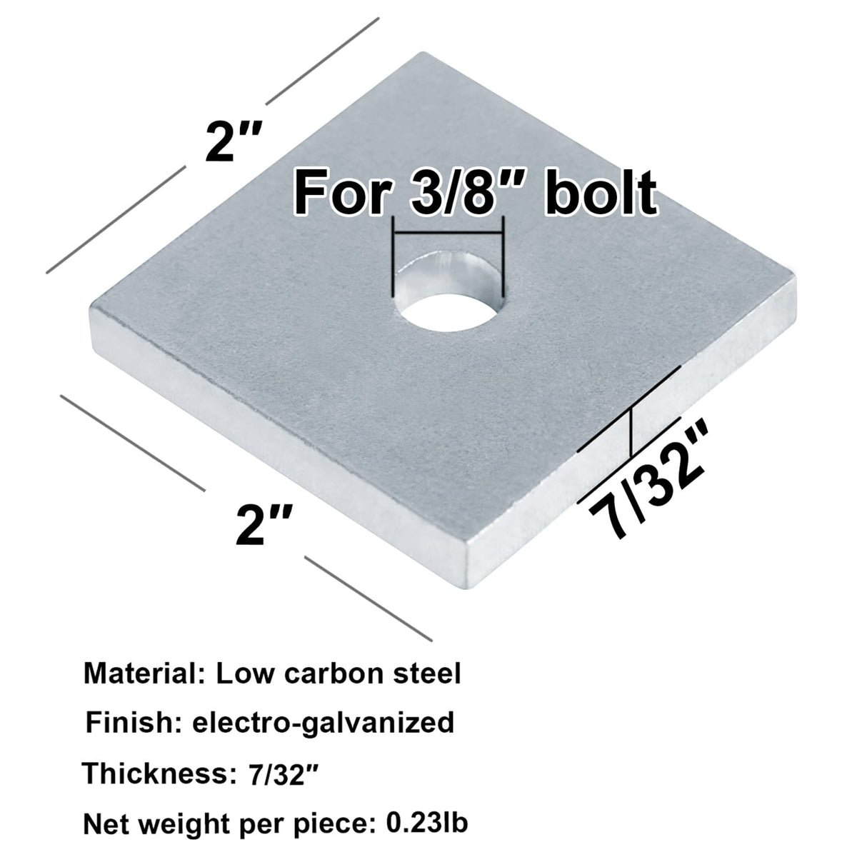 10 pakke kvadratiske platefjærder for 3/8" bolte, 2" x 2", 7/32" tykk