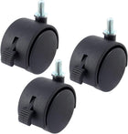 Thread Stem Caster Wheels 2 Inch Twin Wheel M8 Threaded Stem Brake Swivel Nylon Casters 3Pcs