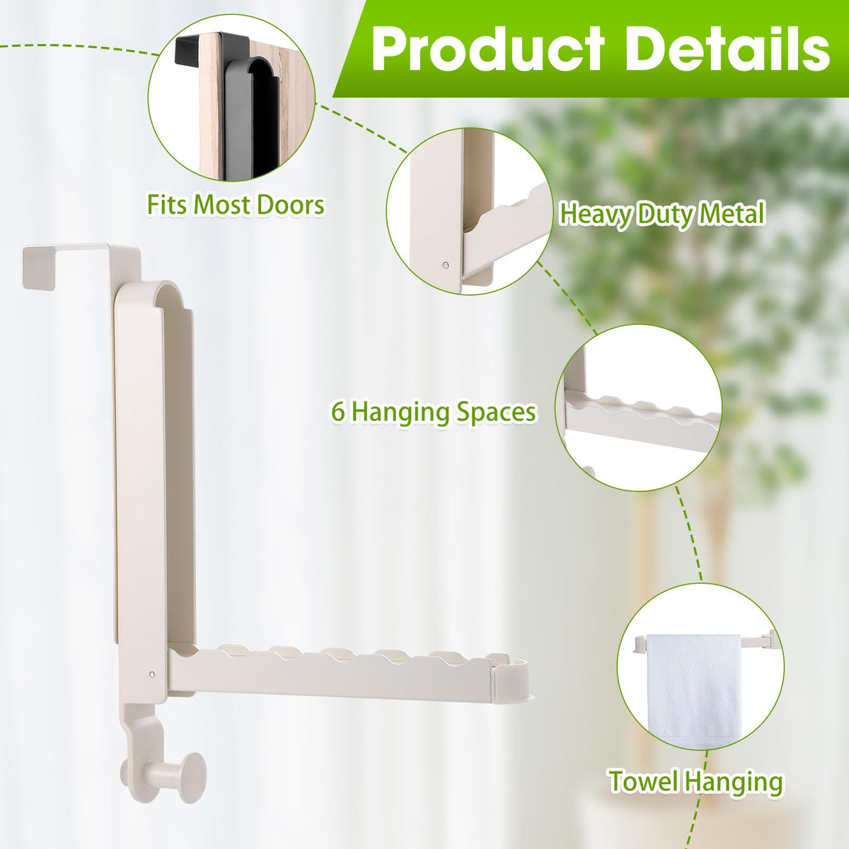 Rack de séchage sur la porte, 2 Pack White Pliable Housse de vêtements Hooks