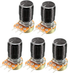5 Pcs 100K Ohm Variable Resistors Single Turn Rotary Carbon Film Taper Potentiometer with Knobs