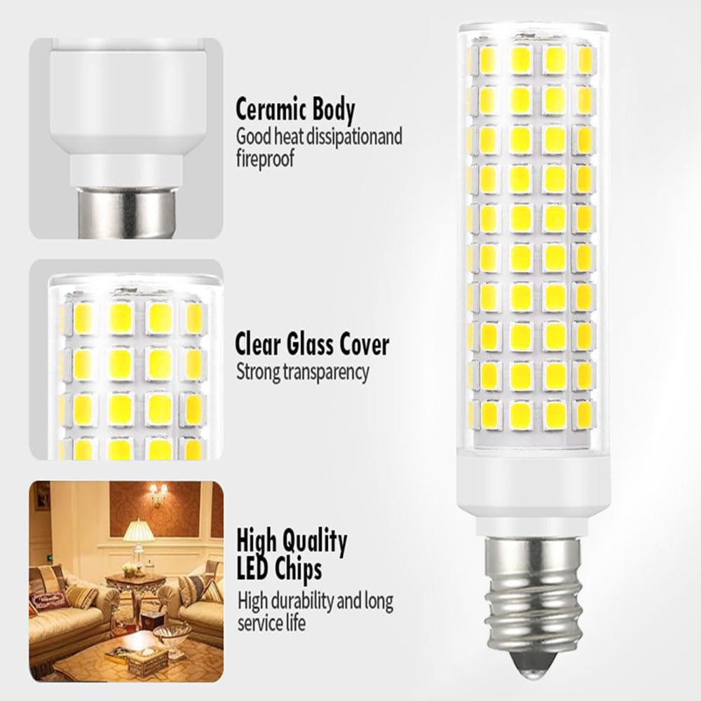 Lumină LED E12, 12W C7 T6, echivalent 100W, 2 Pack Alb Cool