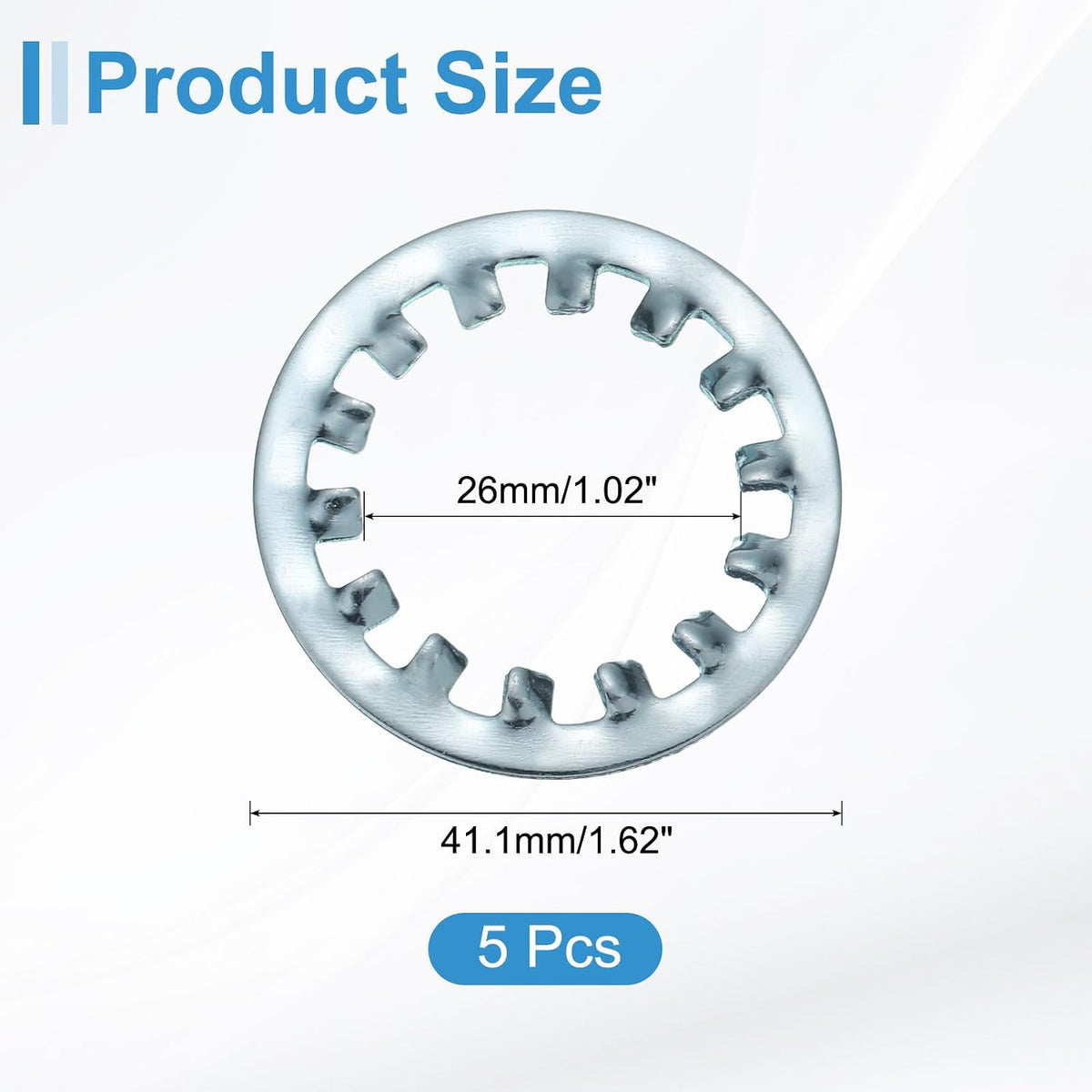 5Pcs 1 Internal Tooth Lock Washer, Zinc-Plated Carbon Steel Multi-Tooth Star Washer Locking Fastener, Silver Tone