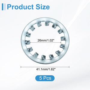 5Pcs 1 Internal Tooth Lock Washer, Zinc-Plated Carbon Steel Multi-Tooth Star Washer Locking Fastener, Silver Tone